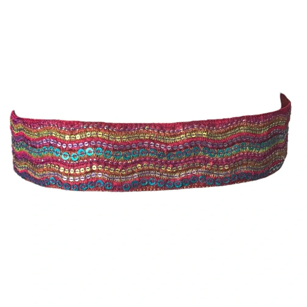 Vintage Sequin Belt Tie Red Blue Bohemian Festival Old Navy Size S/M